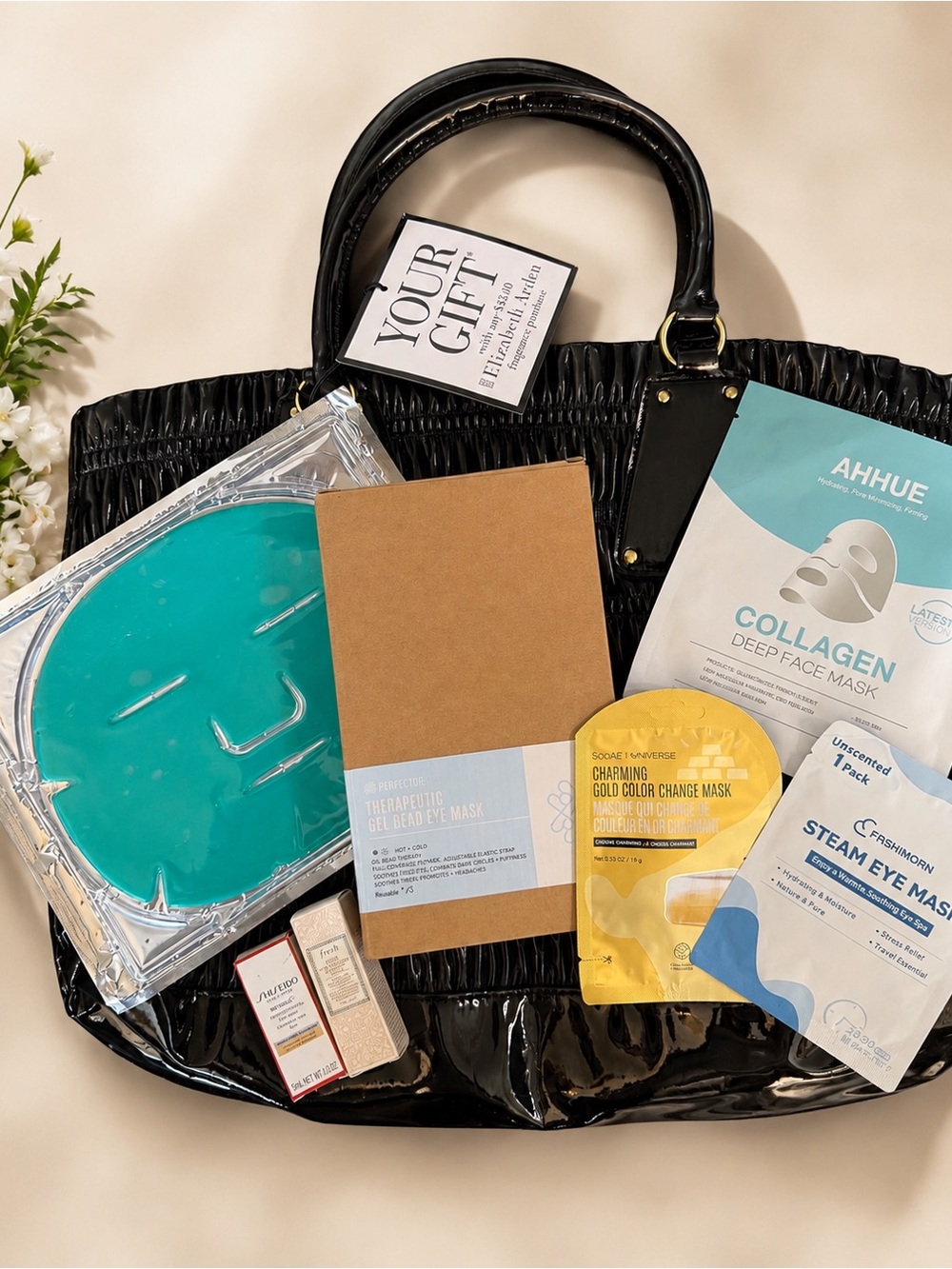 Luxury Home Spa Bundle |Collagen Masks + Eye Treatments + Elizabeth Arden Tote